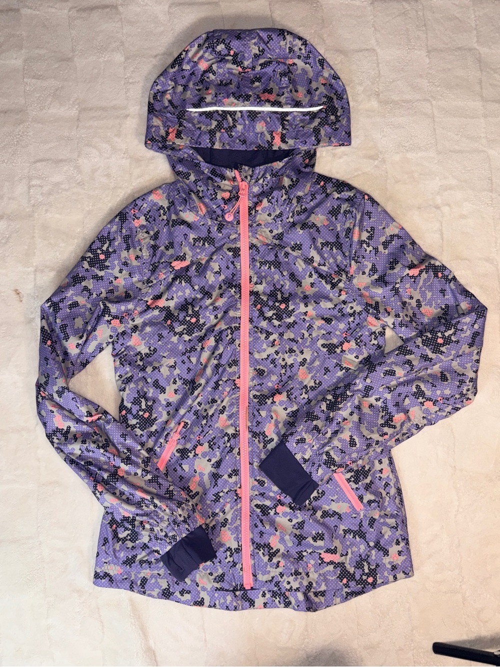 Girls' Purple Camo Hooded Jacket - Lightweight Kids Coat 14